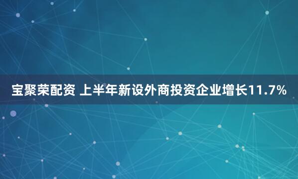 宝聚荣配资 上半年新设外商投资企业增长11.7%